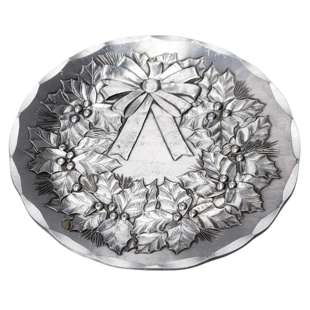 Wendell August Forge Hammered Aluminum Coaster Christmas Wreath Holly